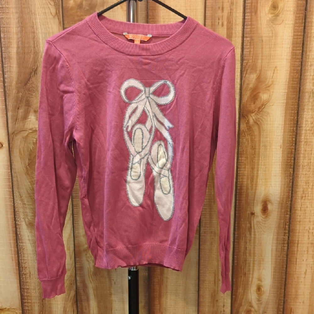 Modcloth Sweater Pink w/ Ballet Shoes Graphics Cotton/Modal